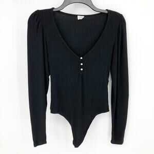 Wilfred Womens Pearl Bodysuit Medium Long Sleeve Puff Sleeve Stretch V-Neck